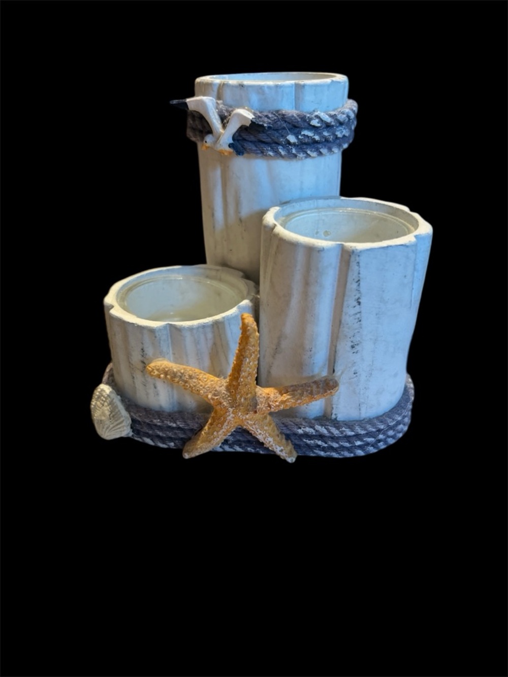 Coastal Ceramic Starfish Candle Holder - Blue and White